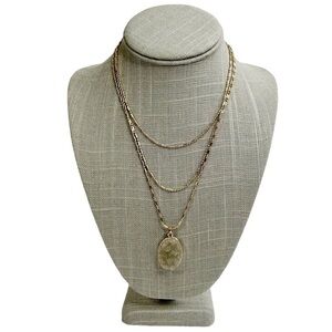 Baublebar Oval Druzy Gold Tone Multi Chain Layered Necklace